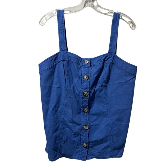 Anthropologie Maeve Berea Button Down Top Tank Size 8 Blue Linen Rayon - Picture 3 of 11